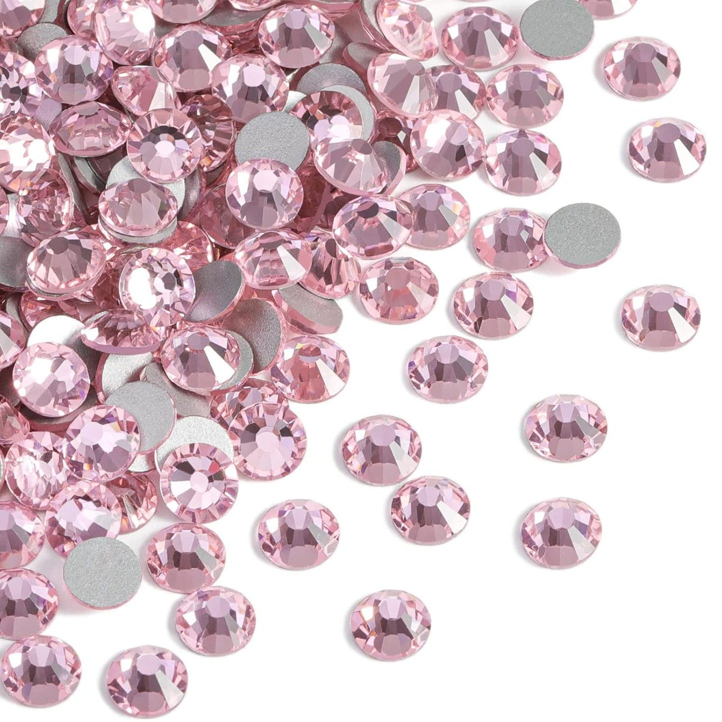 beadsland Flat Back Crystal Rhinestones Round Gems, Light Pink (2.3-2.5mm) SS8/1440pcs