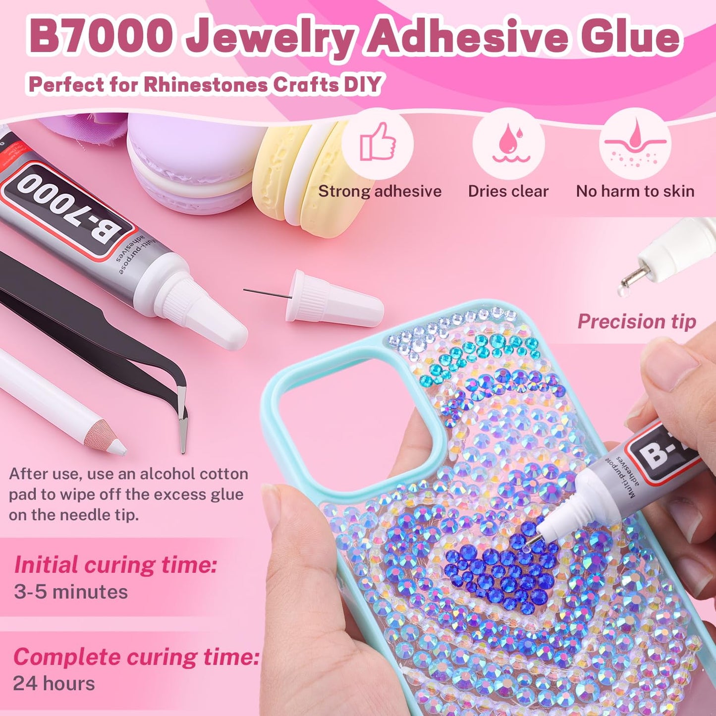 20000Pcs Blue Rhinestones for Bedazzling with 1Pcs B7000 Jewelry Glue, Resin Rhinestones for Crafting Crafts DIY, Bedazzler Kit Gems for Clothing Shoes Tumblers Nail Art Assorted Size 3/4/5/6mm