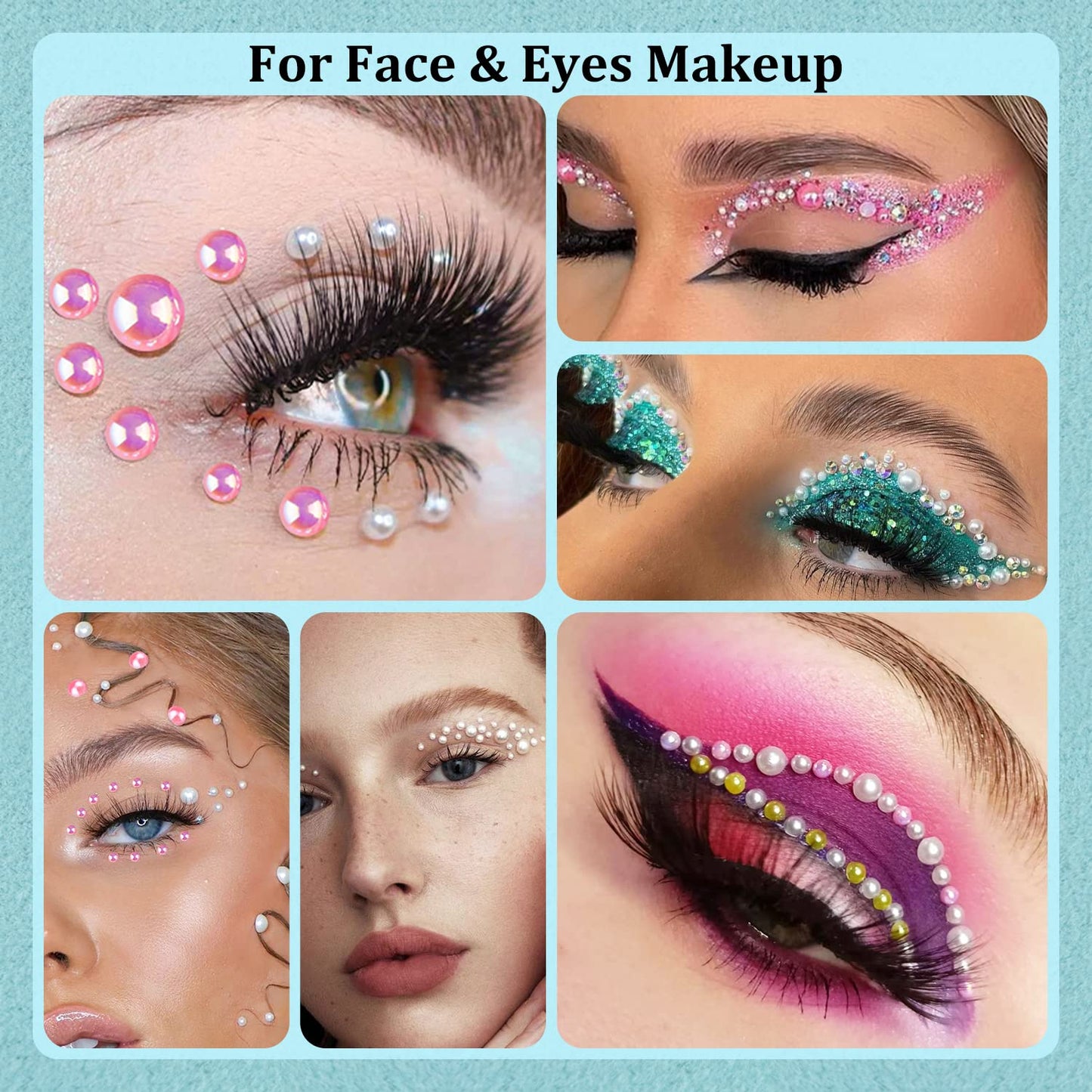 50g Flatback Pearls and Rhinestones Set 1-Pink&White, Mixed Size 3-10mm Resin Rhinestones and Half Pearls for Nail Art and Crafts and Decoration with Tweezer and Pickup Pencil