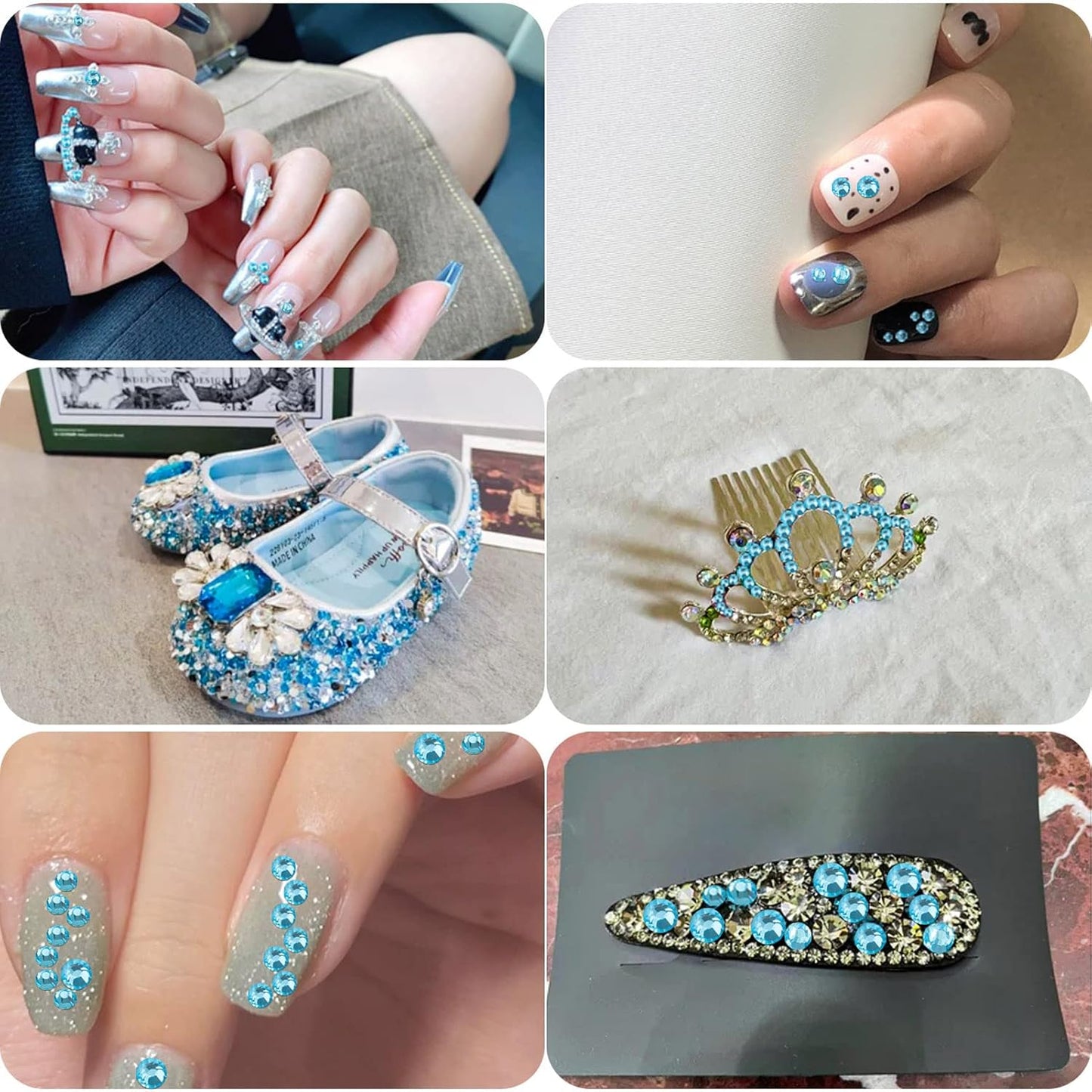 beadsland Flat Back Crystal Rhinestones Round Gems, Aquamarine (2.3-2.5mm) SS8/1440pcs