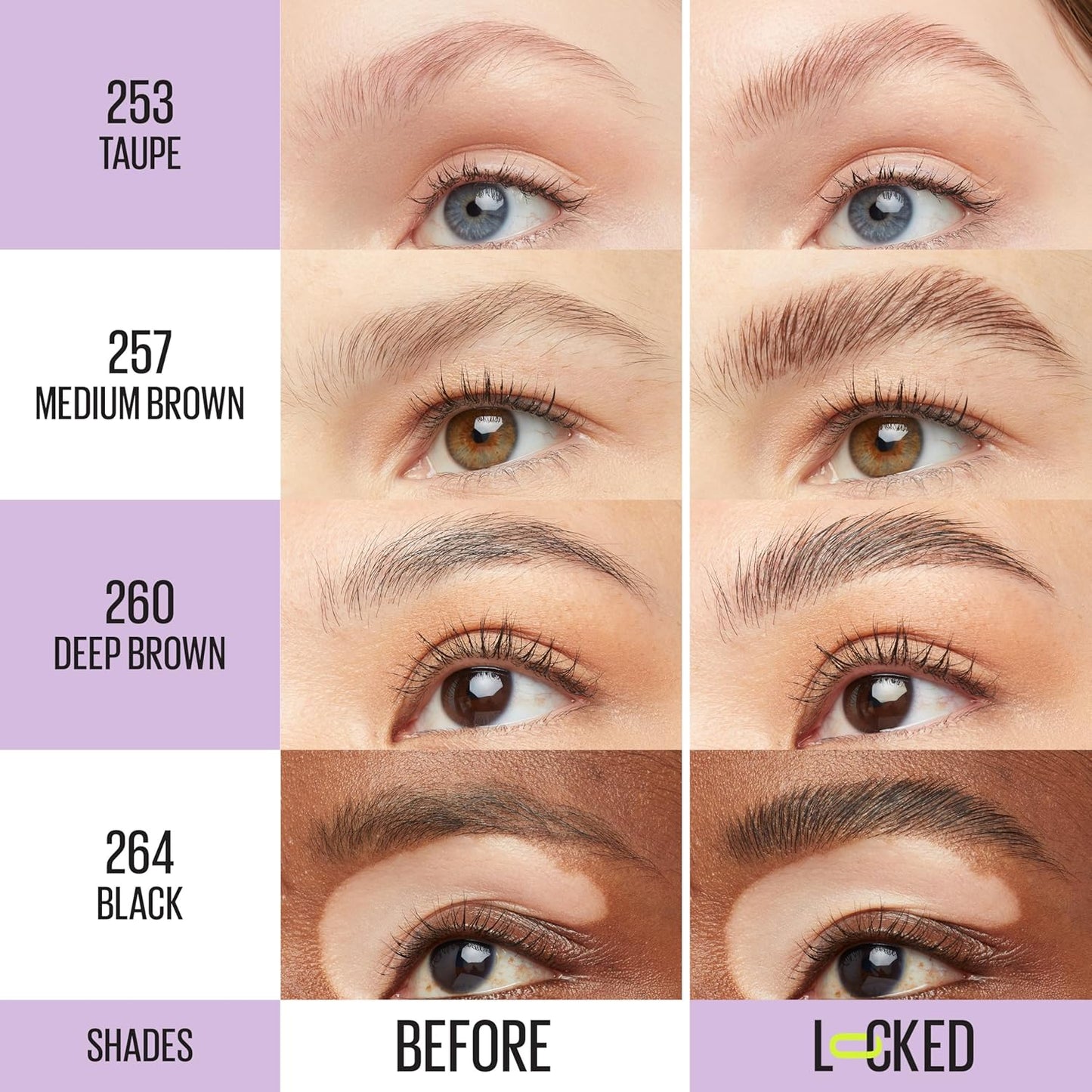 Maybelline Super Lock Brow Glue Eyebrow Gel, Lightweight and Waterproof Tinted Brow Gel For Up To 24HR Hold, Medium Brown, 1 Count