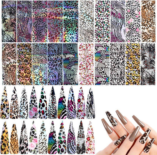 20 Sheets Leopard Nail Stickers,Starry Sky Animal Skin Design Nail Art Decoration Glue Transfer Nail Foils for Women Fingernails and Toenails Acrylic Decorations Manicure Tips Wraps Charms