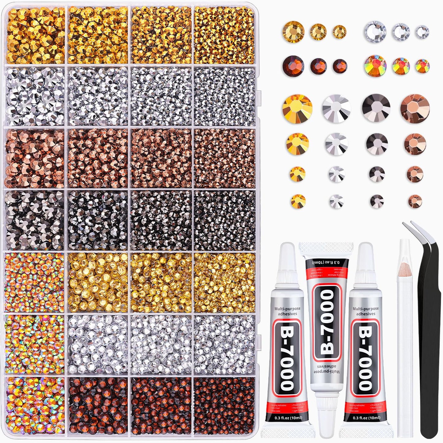 20000Pcs Metallic Rhinestones for Bedazzling with 3Pcs B7000 Jewelry Glue, Resin Rhinestones for Crafting Crafts,Bedazzler Kit Flatback Gems for Clothing Shoes Tumblers Nail Art