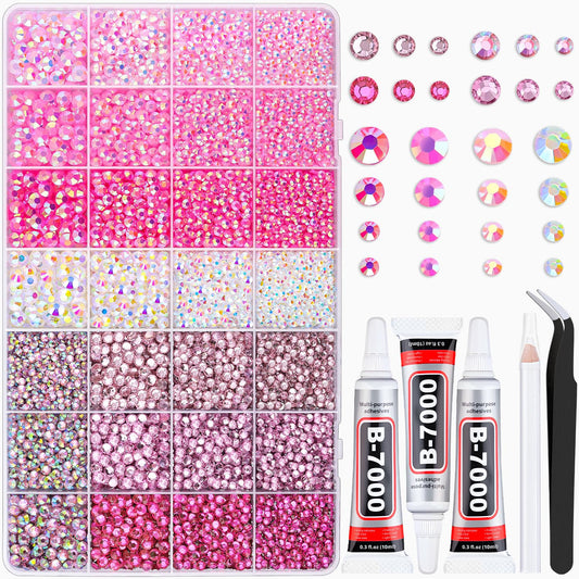 20000Pcs Pink Rhinestones for Bedazzling with 3Pcs B7000 Jewelry Glue, Resin Rhinestones for Crafting Crafts,Bedazzler Kit Flatback Gems for Clothing Shoes Tumblers Nail Art