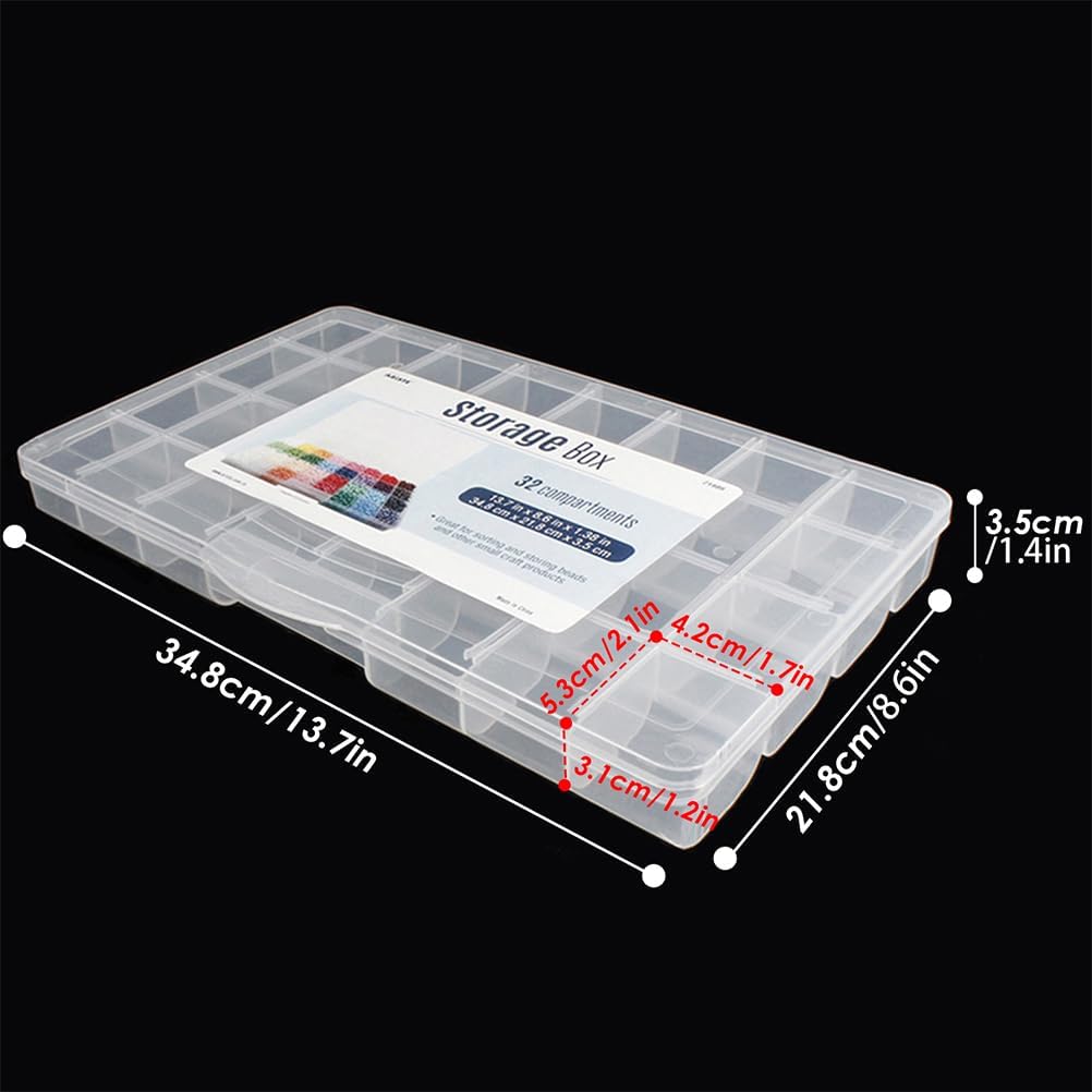 32 Grids Clear Plastic Organizer Box, Craft Storage Container for Beads Organizer, Art DIY, Crafts Jewelry Storage, Fishing Tackles, Rock Collection, 2 Pack