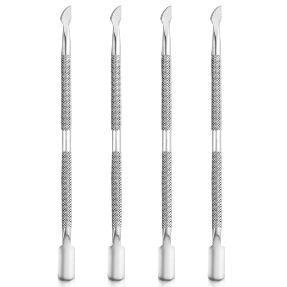 4 Pieces Nail Cuticle Pusher Stainless Steel Nail Polish Cuticle Remover Double Ended Manicure Nail Pedicure Tool Metal Cuticle Peeler Scraper for Fingernails and Toenails (Silver)