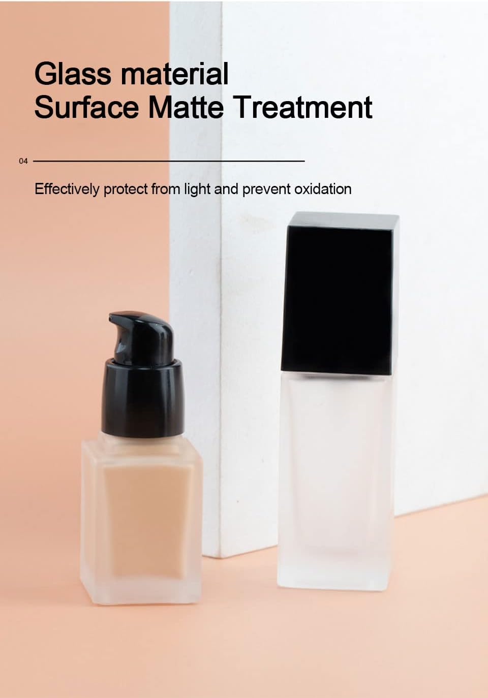 2Packs 40ml/1.4oz Empty Frosted Glass Foundation Bottle, Travel Refillable Square Lotion Pump Bottles for Essential Oils Body Cream Samples Vials Emulsion Essence