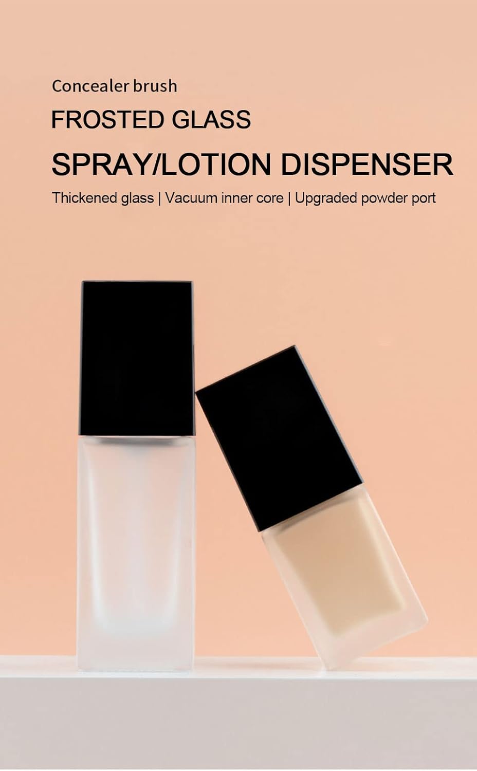 2Packs 40ml/1.4oz Empty Frosted Glass Foundation Bottle, Travel Refillable Square Lotion Pump Bottles for Essential Oils Body Cream Samples Vials Emulsion Essence