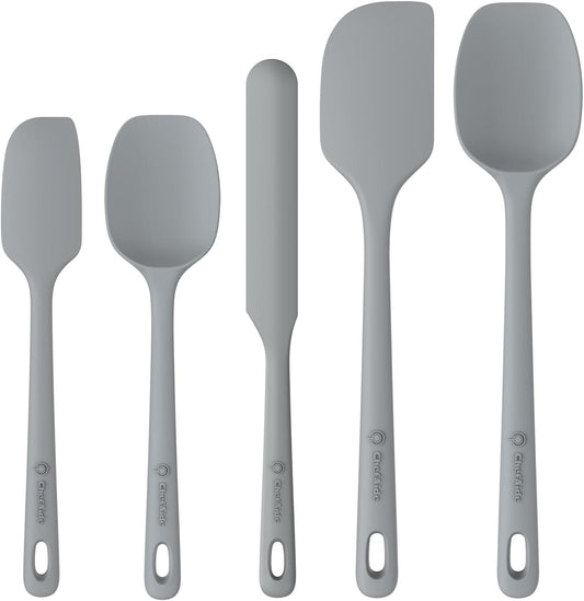 5 Pieces Silicone Spatula Set, Food Grade Rubber Spatula, Upgrade Strong Handle with Ergonomic Grip, Heat Resistant Up to 600°F for Nonstick Cookware, Cooking Gray