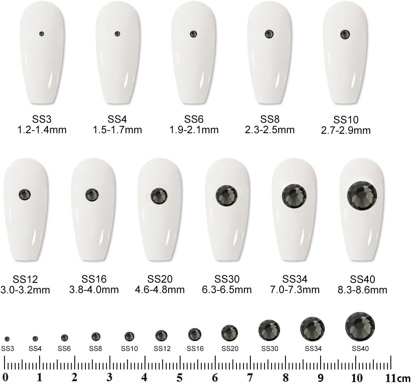 2000PCS SS16 Flatback Rhinestones | 12-Facet Diamond-Cut Glass Gems for Nail Art, Clothing, DIY Crafts |Glue-On Decoration Stones with Silver Backing(Black Diamond)