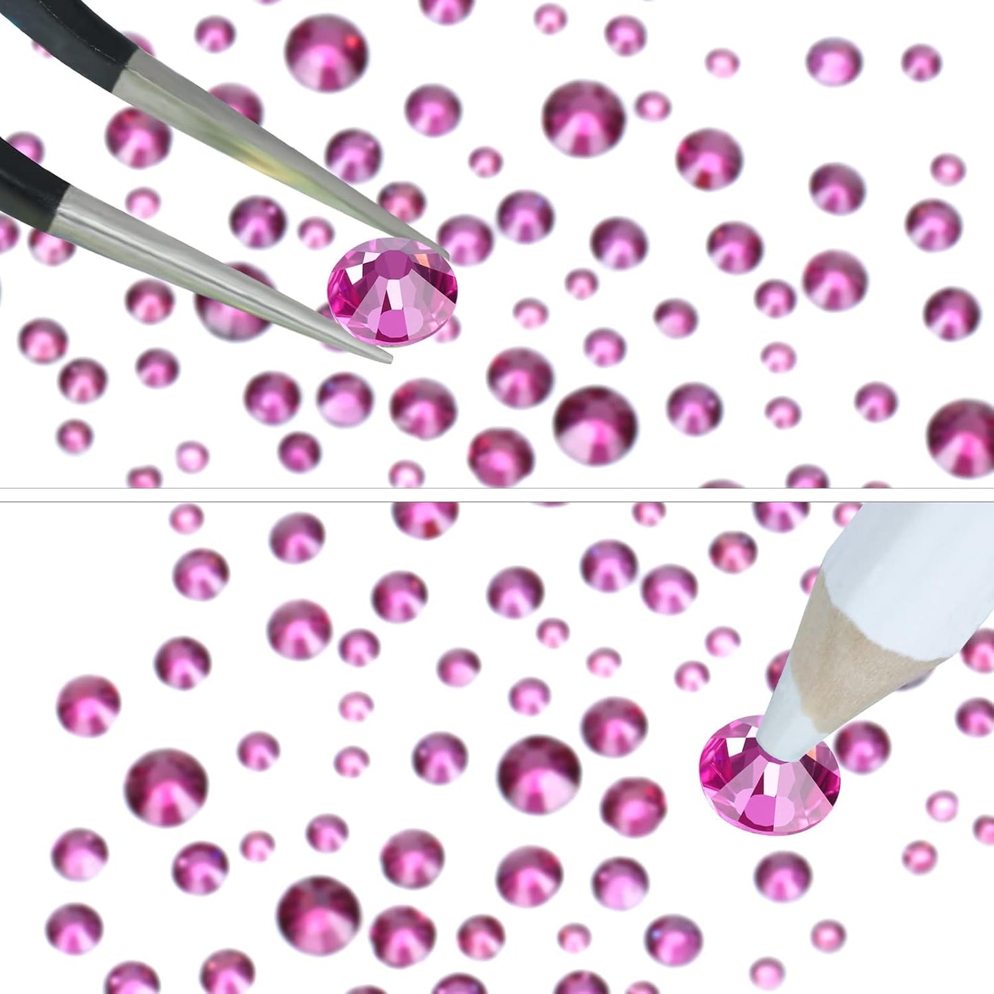 4240Pcs Fuchsia Flatback Rhinestones 6 Sizes Crystal Diamonds for Nail Art Crafts Clothes Shoes with Tweezers and Picking Pen