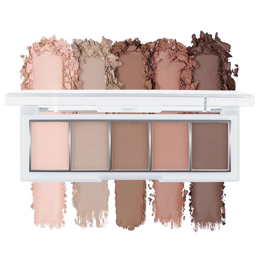 5 Colors Matte Eyeshadow Makeup Palette, 5 Natural Nude Brown Light Brown Cool-Toned Eyeshadow, Looks for Brown Eyes Women Finish Long Wearing Waterproof Professional Eye Makeup 02#