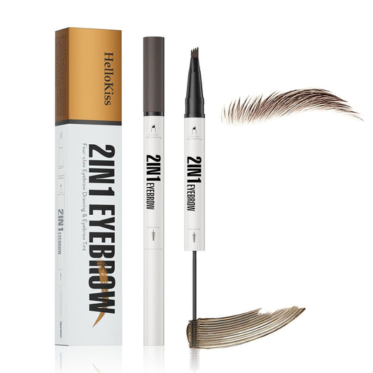 4-Fork Tip Microblading Eyebrow Pen - 2-in-1 Waterproof Eyebrow Pencil, Long-Lasting Natural Hair-Like Brows, Smudge-Proof & Easy to Use (With Tint 03#Dark Brown)