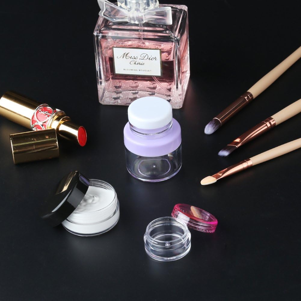 Accmor 15 Pieces Empty Clear Plastic Sample Containers with Lids 10/15/ 20 Gram Size Cosmetic Pots Jars with 5 Pieces Mini Spatulas