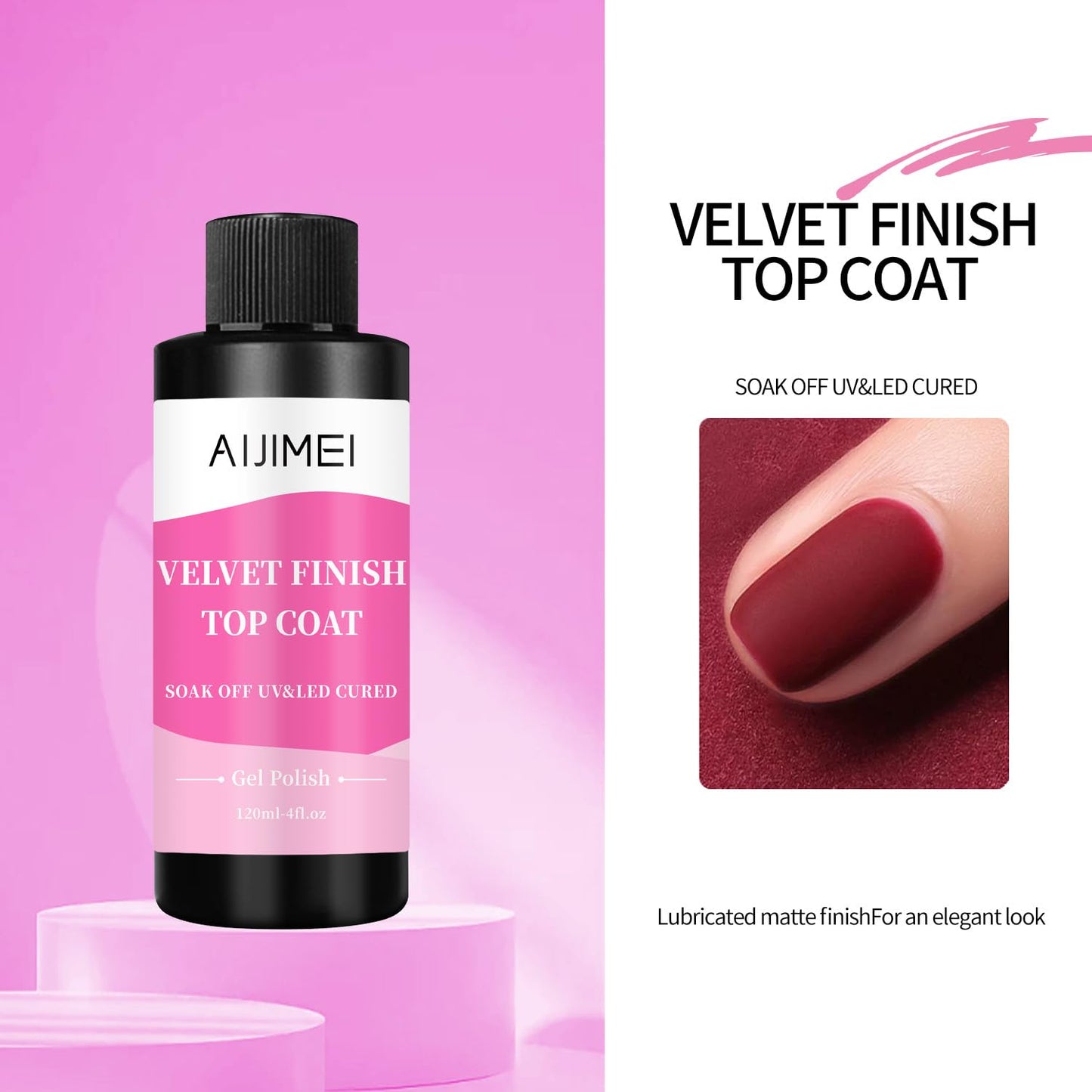 AIJIMEI Velvet Finish Top Coat – Luxurious Matte Effect, Quick Dry, Easy Application, Suitable for All Nail Types, Professional Quality for Home Use 4 Fl Oz