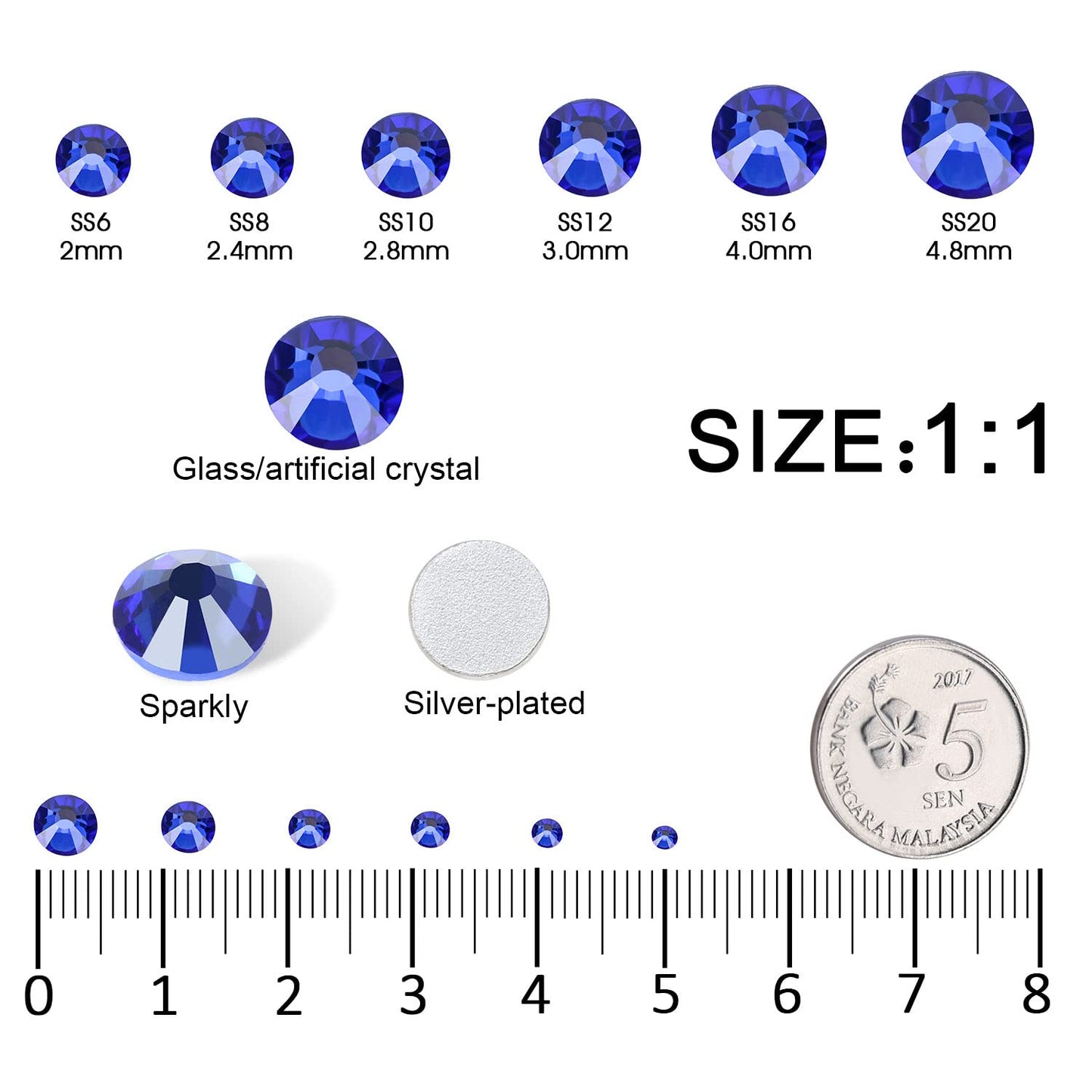 4240Pcs Flatback Royal Blue Rhinestones Glass Crystal Gems for Nail Art Face Jewels Glitter Round with Tweezers and Picking Pen (SS6~SS20 Set)