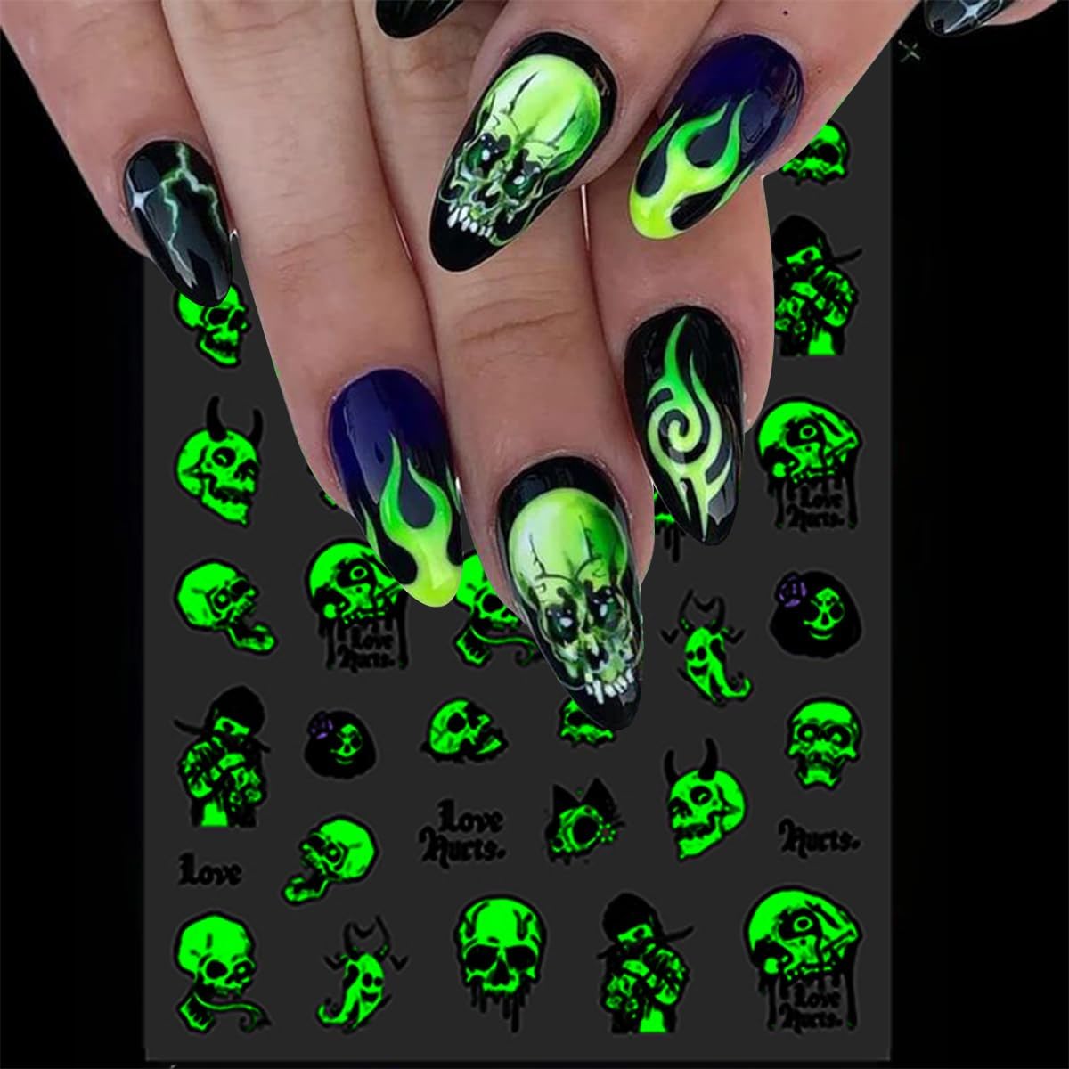 4 Sheets Halloween Nail Art Stickers Luminous Halloween Nail Stickers Glow in Dark Nail Art Design White Spooky Nail Decoration Cute Ghost Bat Spider Nail Decals for Women Girls Holiday DIY