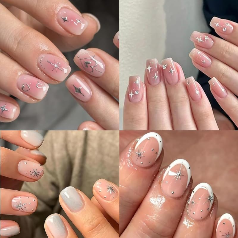 30 Sheets Silver Nail Art Stickers 3D Self Adhesive Sliver Line Nail Decals Silver Nail Sticker for Nail Art Silver Heart Star Nail Art Supplies Silver Nail Design for Acrylic Nails for Women Girls