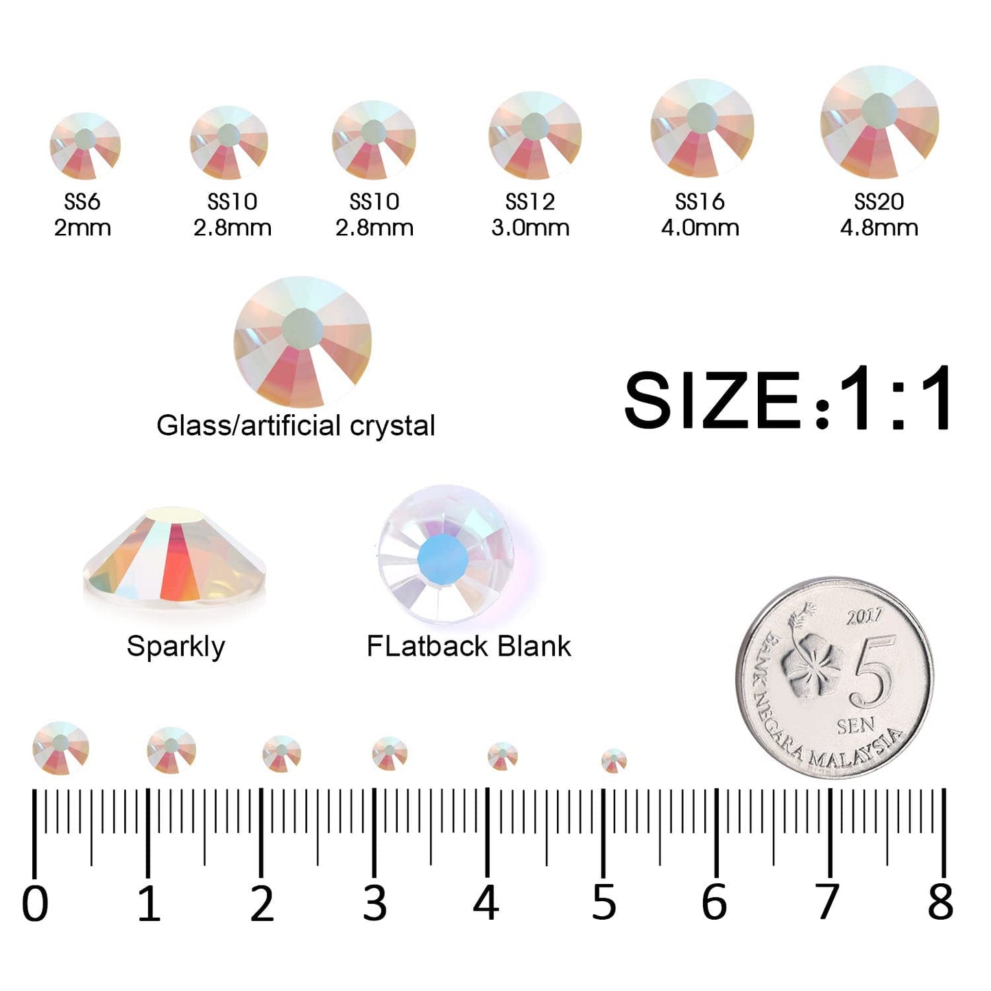 4240Pcs Transparent Ab Flatback Rhinestones 6 Sizes Crystal Diamonds for Nail Art Crafts Clothes Shoes with Tweezers and Picking Pen