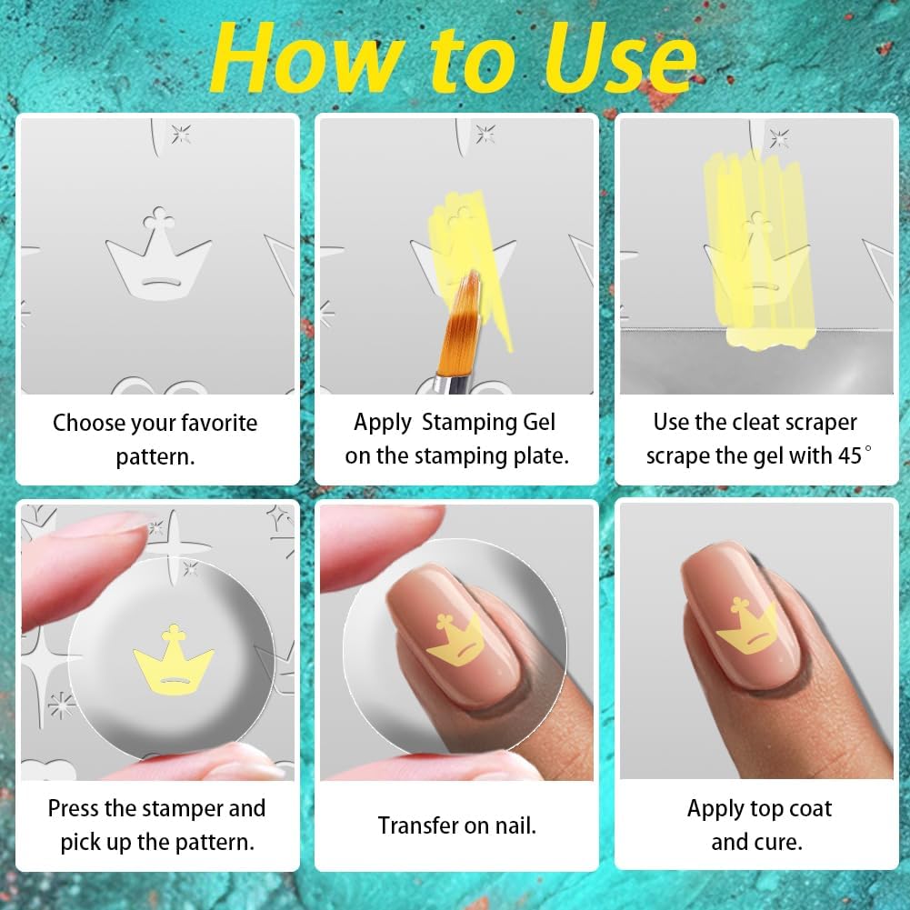 3Pcs Flowers Leaves Nail Stamping Plate Set Stars Moon Hearts Planets Nail Stamp Templates Stainless Steel DIY Reusable Tools with Stamper Scraper for Manicure Printing