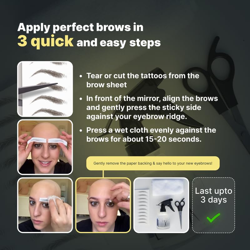 50 Pairs Dark Brown Temporary Eyebrow Tattoos, Waterproof and Smudge-Proof Medium Sassy Swerve Style Realistic Eyebrow Stickers for Women, Easy to Apply, Won't Work on Existing Brows