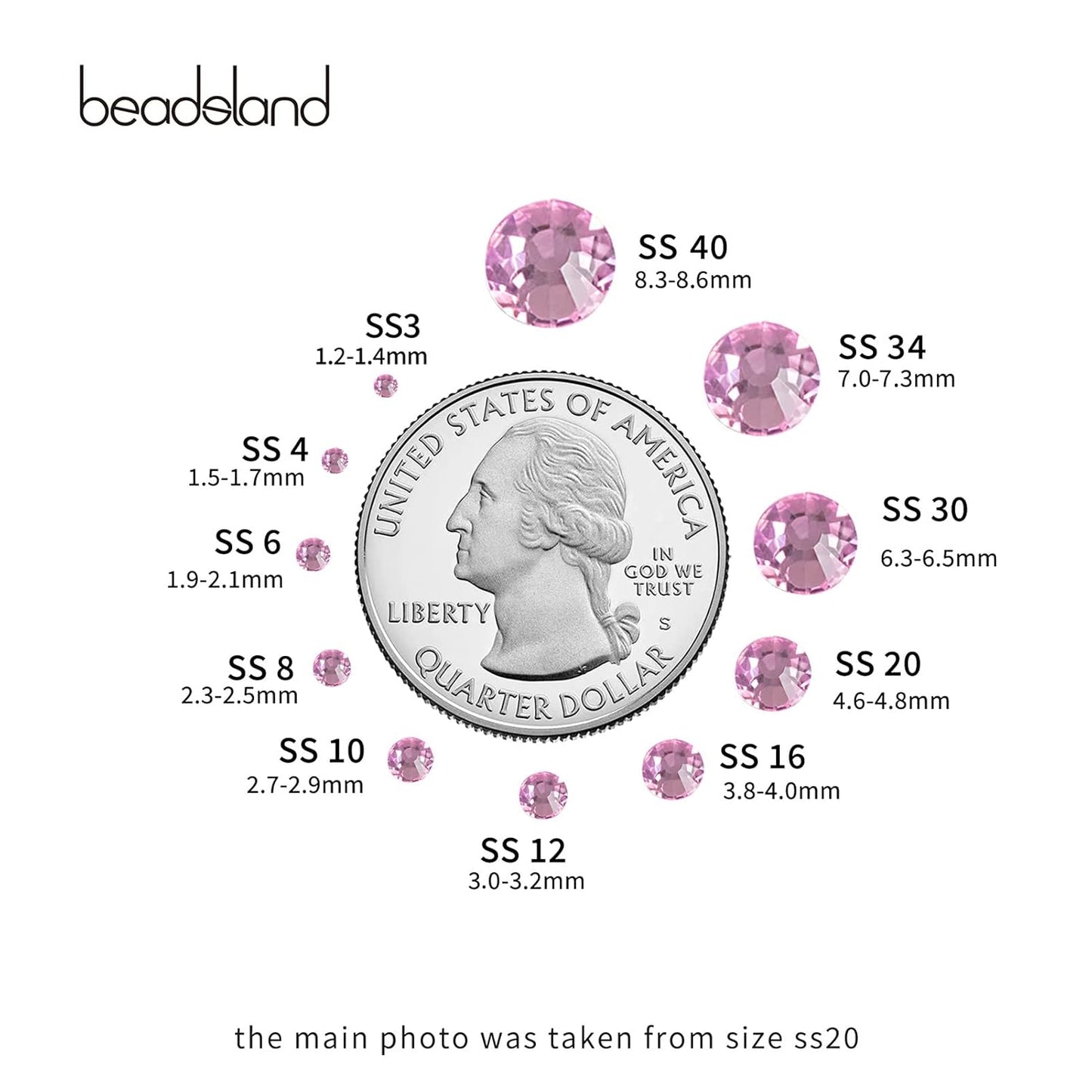 beadsland Flat Back Crystal Rhinestones Round Gems, Light Pink (2.7-2.8mm) SS10/1440pcs