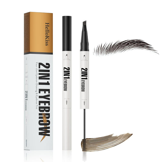 4-Fork Tip Microblading Eyebrow Pen - 2-in-1 Waterproof Eyebrow Pencil, Long-Lasting Natural Hair-Like Brows, Smudge-Proof & Easy to Use (With Tint 05#Black)