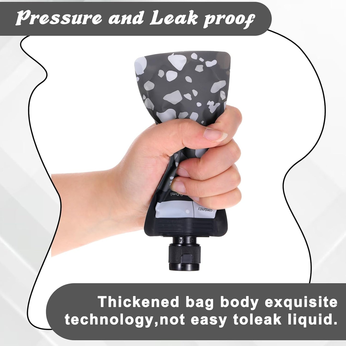 3 oz 6 PCS Refillable Size Containers Leak Proof Empty Squeeze Pouches Travel Shampoo Containers Pouches Travel Pouches for Toiletries for Shampoo Conditioner Face Cream Hand Soap（Black）