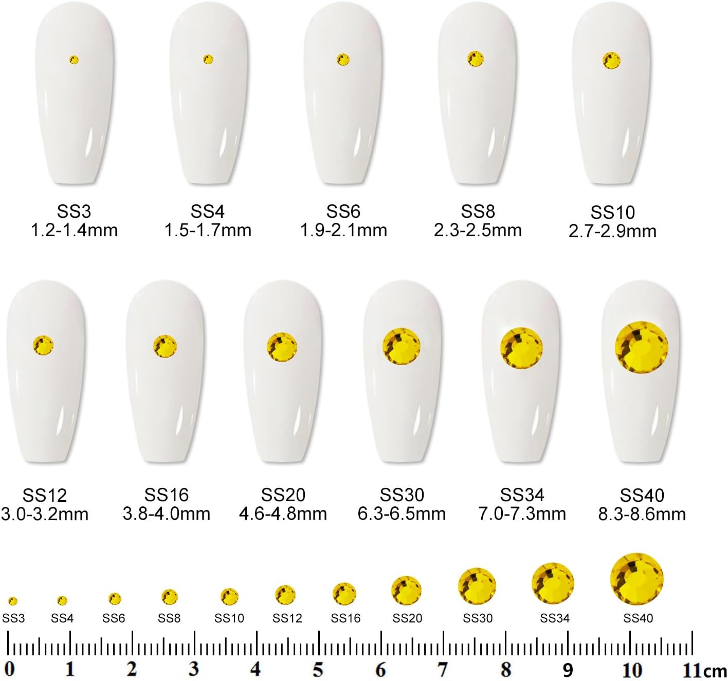 2000PCS SS12 Flatback Rhinestones | 12-Facet Diamond-Cut Glass Gems for Nail Art, Clothing, DIY Crafts |Glue-On Decoration Stones with Silver Backing(Citrine)