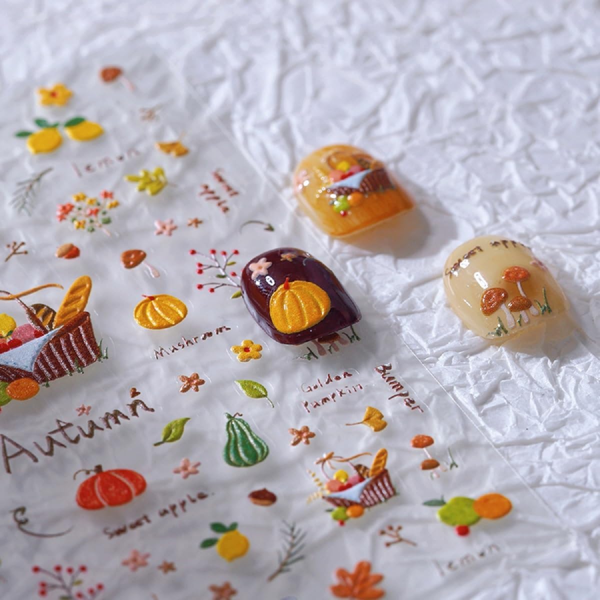 5D Embossed Nail Art Stickers Fall Nail Decals Pumpkin Nail Sticker Thanksgiving Day Art Decorations Nails Art Supplies Self-Adhesive Autumn Leaves Nails Stickers for Women Manicure