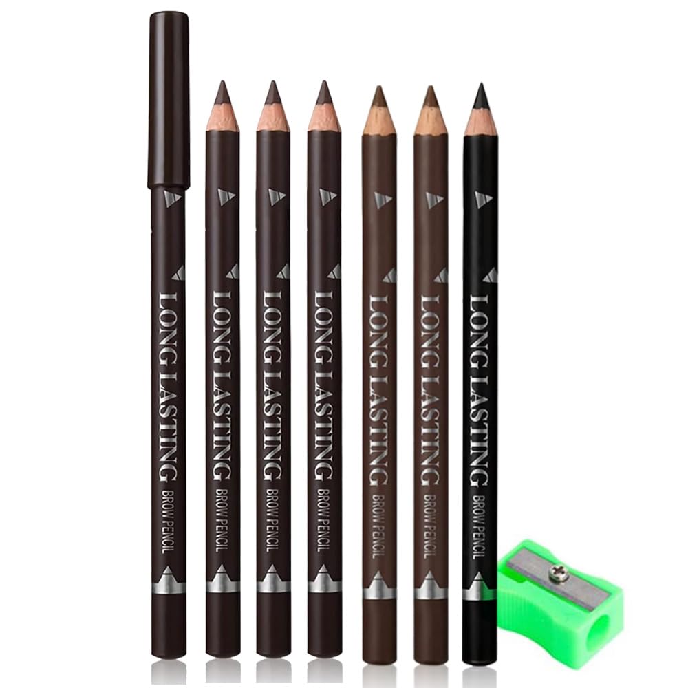 6Pcs Eyebrow Pencils for Women, Wooden Hard-Core Eyebrow Pencil, Eyebrow and Eyeliner Pencils, Waterproof and Sweat-Proof (3Pcs Dark brown+2Pcs medium brown+1Pcs Black)