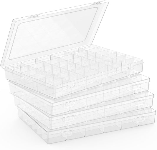 8 Pack Plastic Organizer Container Box, 36 Grids Clear Plastic Parts Organizer Box, for Beads, Art DIY, Crafts, Jewelry, Fishing Tackle with Label Stickers