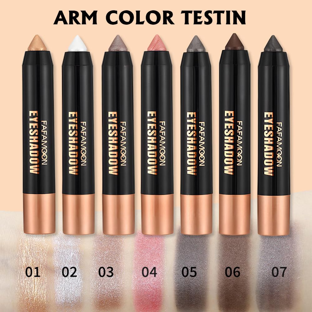 3Pcs Monochrome Cream Shimmer Glitter Eyeshadow Pencil Stick for Women, Eye Shadow Eyeliner Pencil Sticks Makeup, sombras para ojos, Waterproof, Vegan & Cruelty-Free, (03+05+07, 3Pcs)
