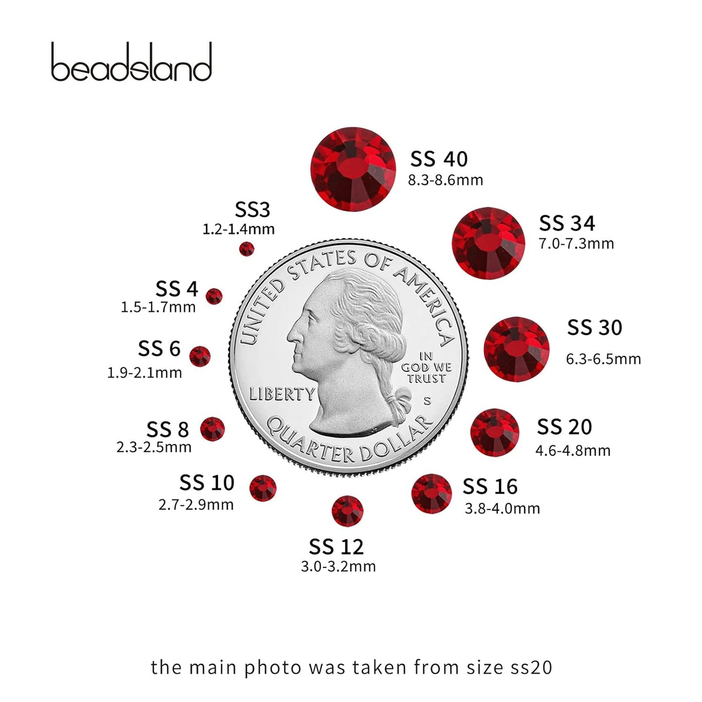 beadsland Flat Back Crystal Rhinestones Round Gems, Dark Siam (1.2-1.4mm) SS3/1440pcs