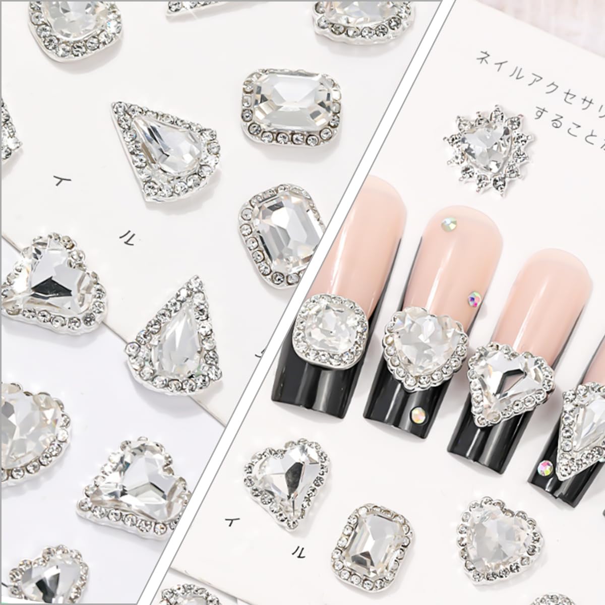 24Pcs 3D Alloy Silver Clear Nail Art Rhinestones Luxury Charms for Nails- 3D Alloy Heart Nail Charms, Elegant Silver Nail Crystal Diamonds Stones Studs for Acrylic Nails DIY Crafts Jewelry