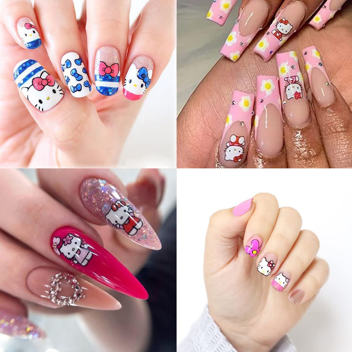 8x Cute Cat Nail Charms, Self Adhesive Kawaii Nail Design Decals - 3D Stickers for Women Girls DIY Manicure Decoration