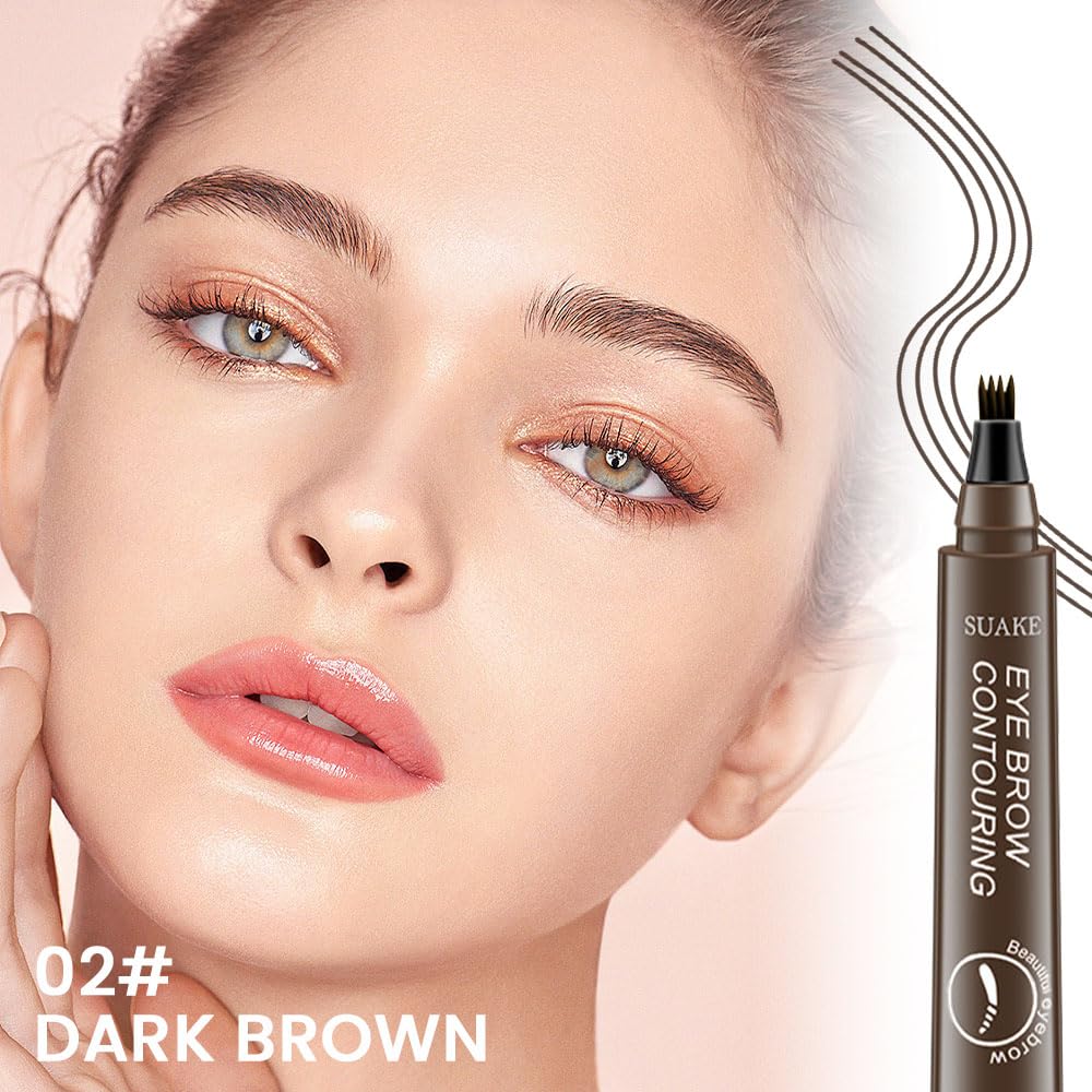 Kaely 2Pcs Light Dark Brown Eyebrow Pencils for Women, 4 Tip Magical Precise Waterproof Brow Pen, Microblading Eyebrow Contouring Pen, lapiz de cejas 3d Eye Brow Gel, 24h Smudge Proof,01+02