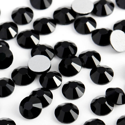 2000PCS SS20 Flatback Rhinestones | 12-Facet Diamond-Cut Glass Gems for Nail Art, Clothing, DIY Crafts |Glue-On Decoration Stones with Silver Backing(Jet Black)