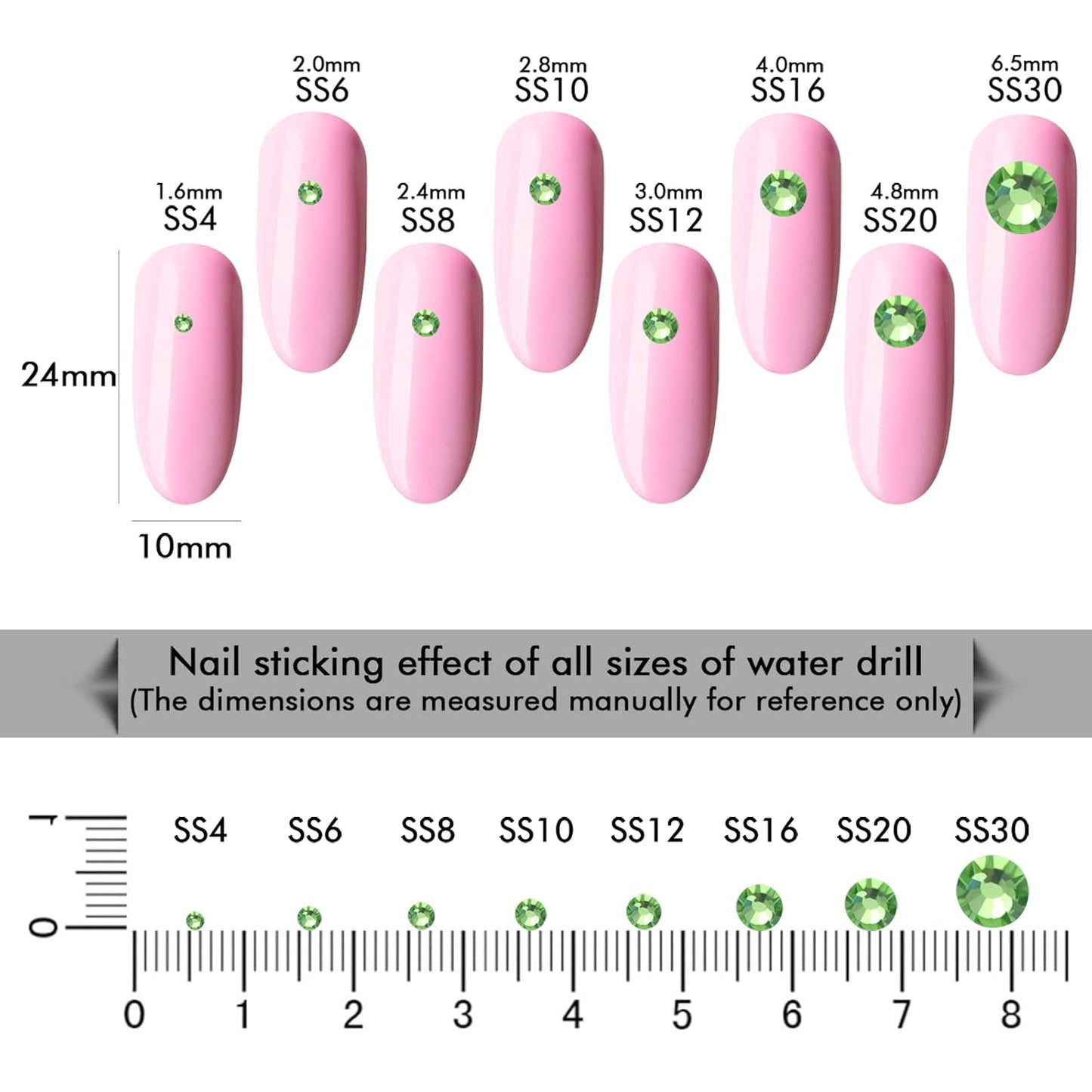 288Pcs Light Green Crystal Rhinestones,Glass Flatback Rhinestones Gemstones for Nail Face Makeup Art Crafts Clothes Decoration - (SS30,6.5mm,Light Green)