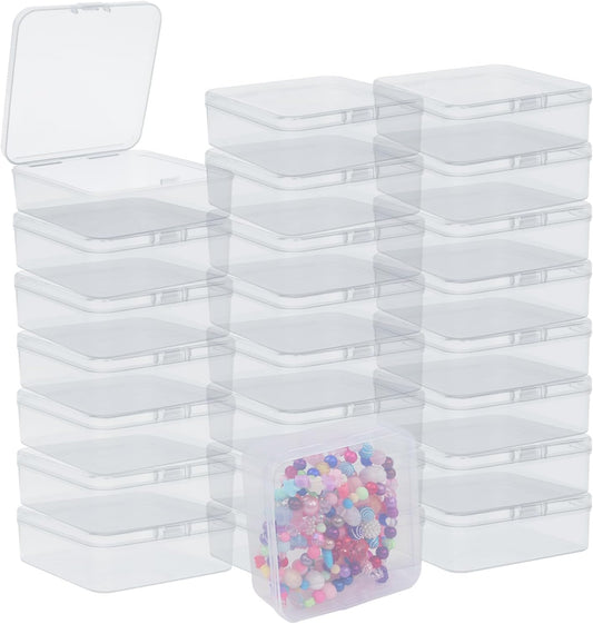 24-Pack Small Clear Plastic Storage Box with Lid - Durable Organizer and Storage Bins for Crafts, Art Supplies, Jewelry, and Tools - Compact, Stackable, and Portable (4.92 x 4.92 x 1.4 Inches)
