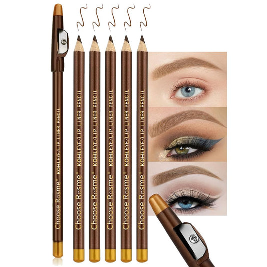5Pcs Wooden Hard-Core Eyebrow Pencils for Women, Light Brown Eyebrow and Eyeliner Pencil, Long Lasting Waterproof and Sweat-Proof, Beginner Makeup Brow Pencil, Create a Natural Eye Brow