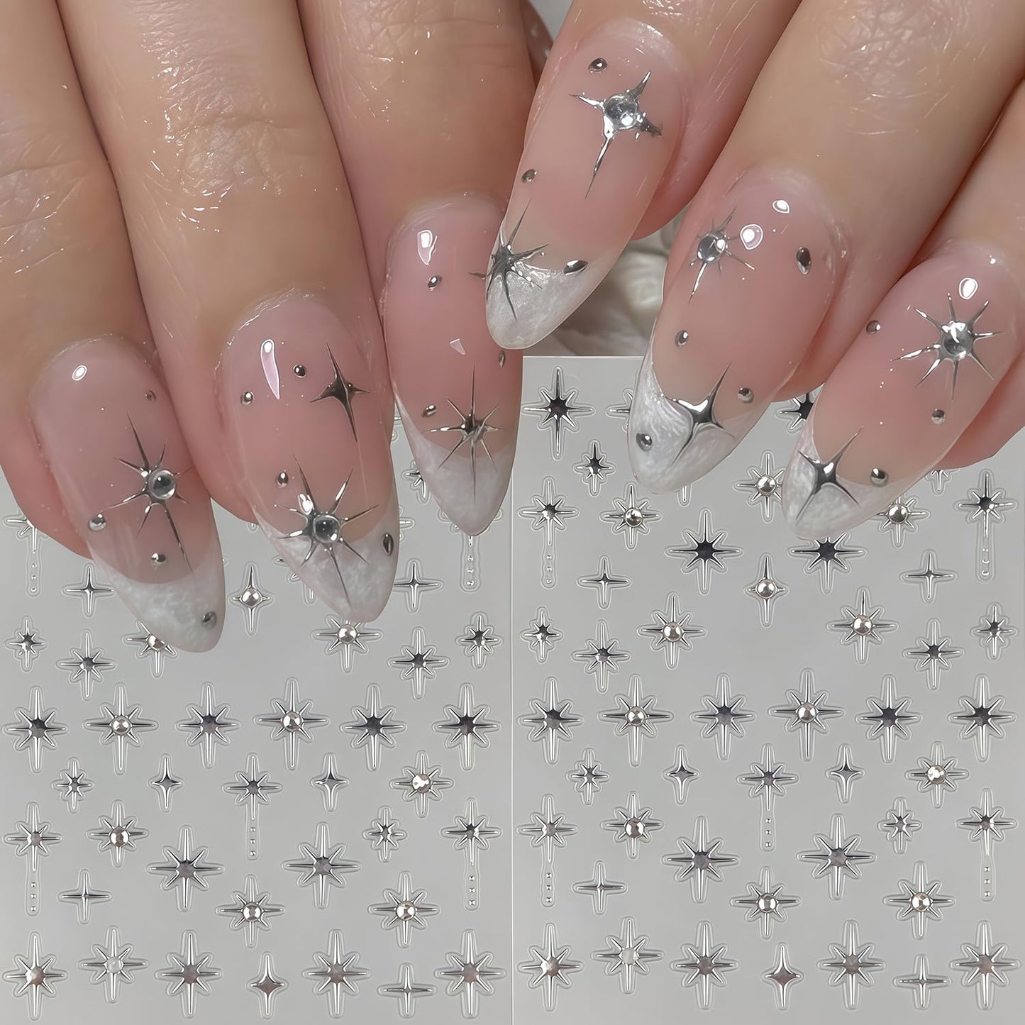 6 Sheets Star Nail Stickers for Nail Art, Shiny Crystal Diamond Stars Heart Silver Gold Self-Adhesive Nail Art Stickers Decals Design Everyday Salon Nail Art DIY Decoration Supplies for Women