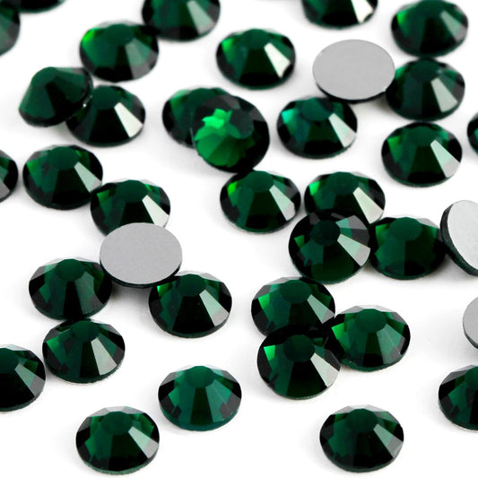 2000PCS SS12 Flatback Rhinestones | 12-Facet Diamond-Cut Glass Gems for Nail Art, Clothing, DIY Crafts |Glue-On Decoration Stones with Silver Backing(Emerald)