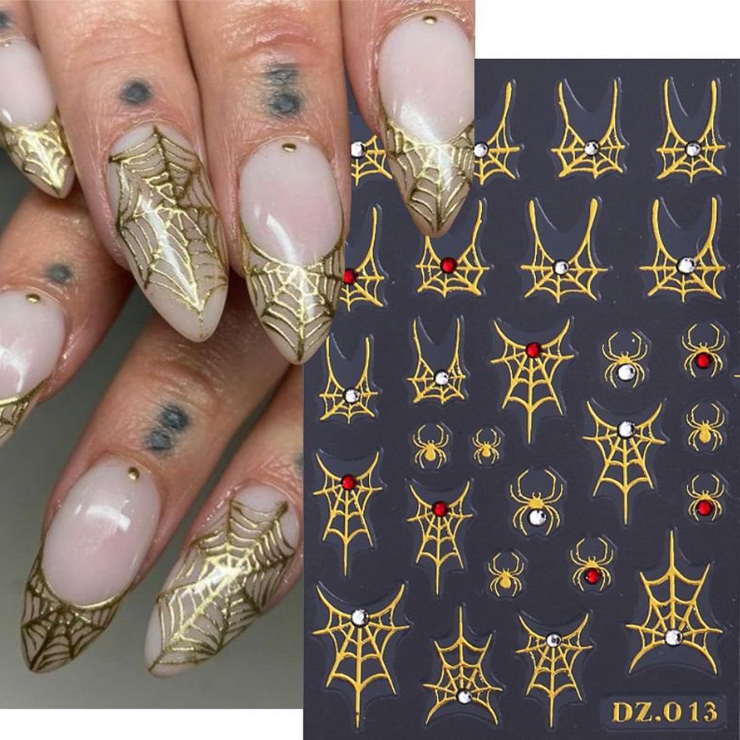 5 Sheets Halloween Nail Art Stickers 3D Self -Adhesive Spider Web with Rhinestones Design Nail Decals Holographic Diamond Spider Nail Stickers Halloween Nail Decoration for Women Manicure Supplies