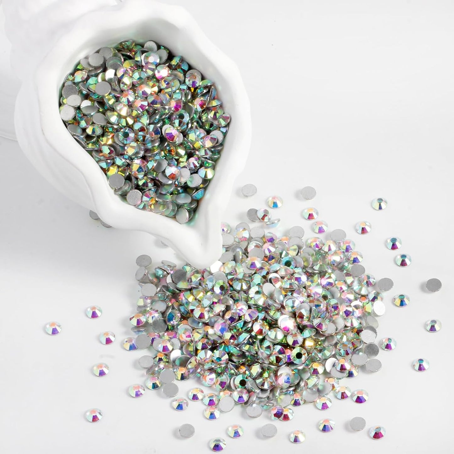 2000PCS SS12 Flatback Rhinestones | 12-Facet Diamond-Cut Glass Gems for Nail Art, Clothing, DIY Crafts |Glue-On Decoration Stones with Silver Backing(Crystal AB)