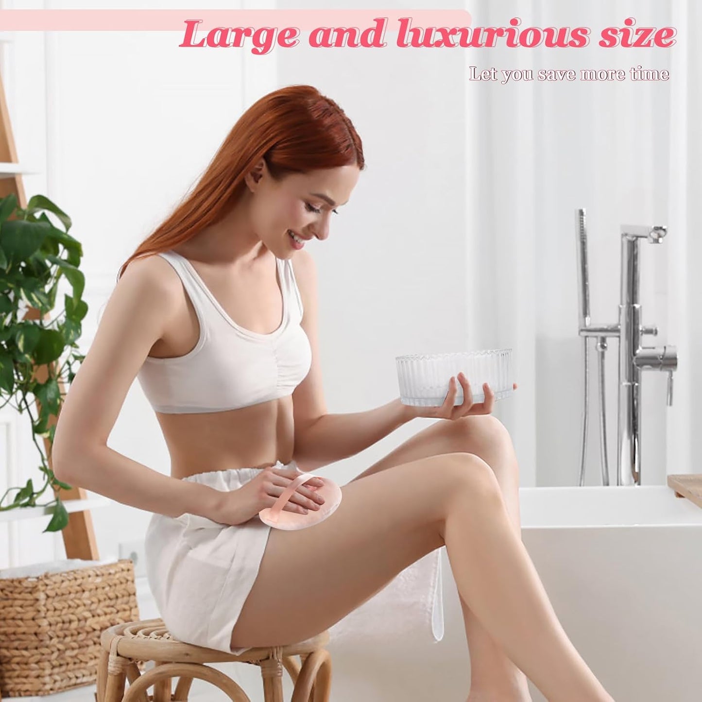 2Pcs Extra Large Body Powder Puff & Luxury 6" Glass Jar Dusting Powder Container with Puff for Women Bath Powder Puffs Perfect for Talcum or Loose Powder (Beige 6" Only Puff)