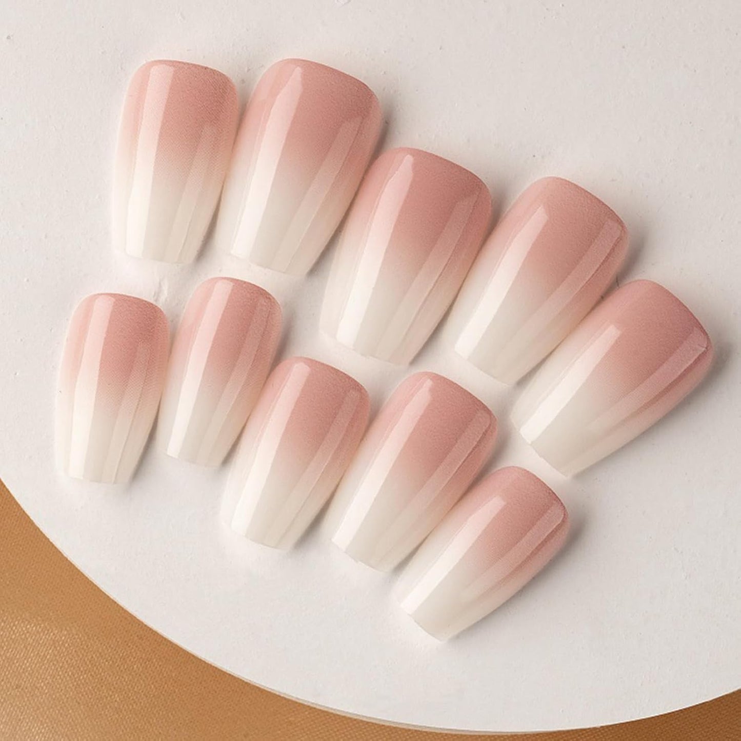 240Pcs False Nails Kit, Ombre Short Coffin Ballerina Press On Nails Pink White Gradient Soft Gel False Nail Tips Salon Perfect Fake Nails Kit Gift for Women Extensions DIY (Coffin)