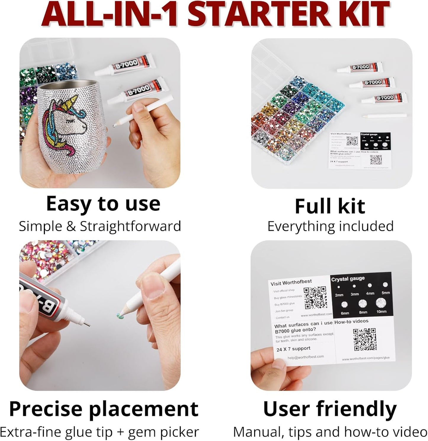 30000Pcs Resin Rhinestones Set for Crafting Bedazzling, Maroon Dark Red Burgundy Flatback Gems Jewels for Crafts Clothes Shoes Fabric Outfit Nails Makeup, Flat Back Crystal 2-6mm with b 7000 Glue