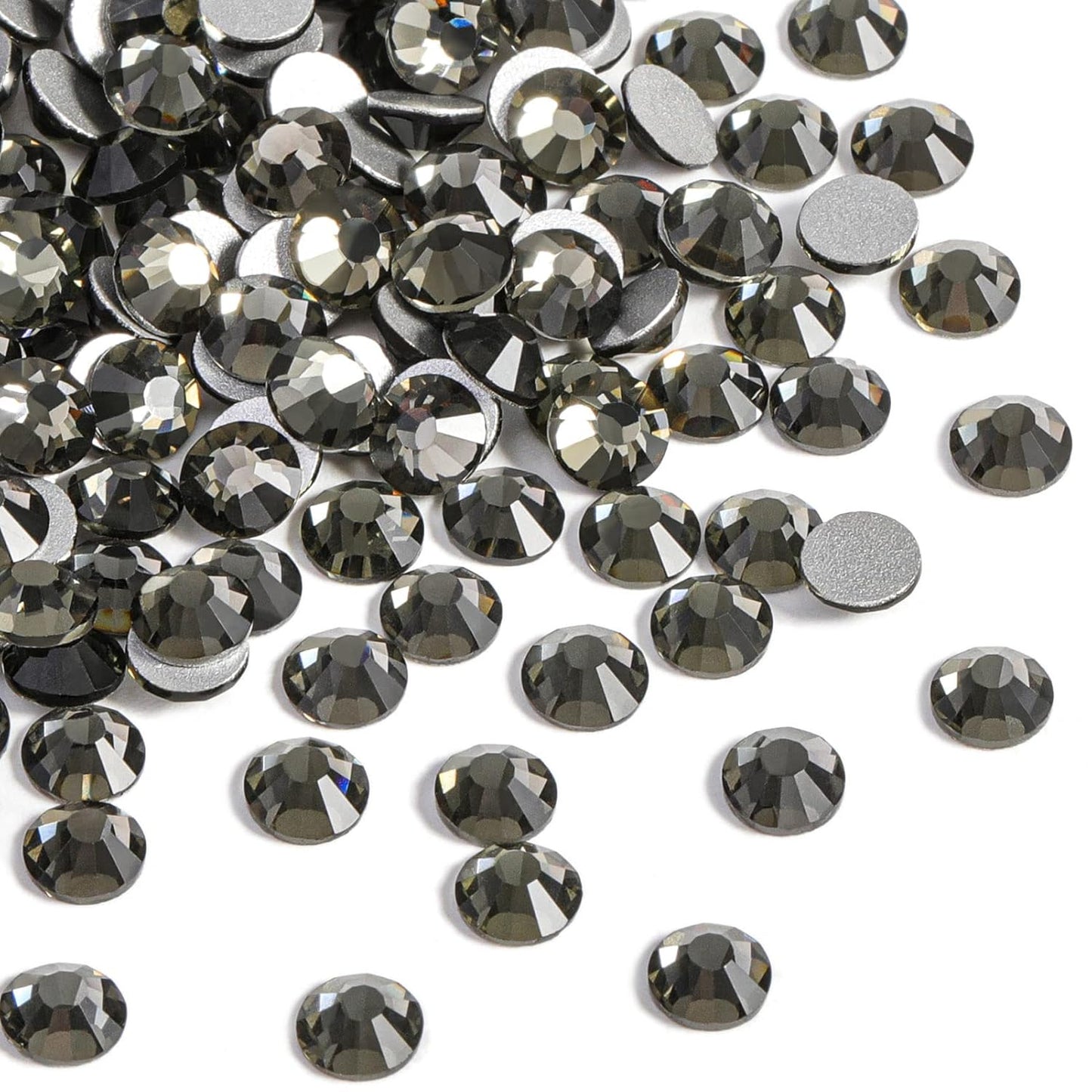 beadsland Flat Back Crystal Rhinestones Round Gems for Nail Art and Craft Glue Fix,Black Diamond (2.3-2.5mm) SS8/1440pcs