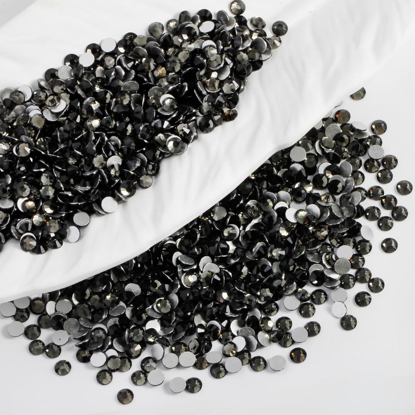 5000PCS SS6 Flatback Rhinestones | 12-Facet Diamond-Cut Glass Gems for Nail Art, Clothing, DIY Crafts |Glue-On Decoration Stones with Silver Backing(Black Diamond)